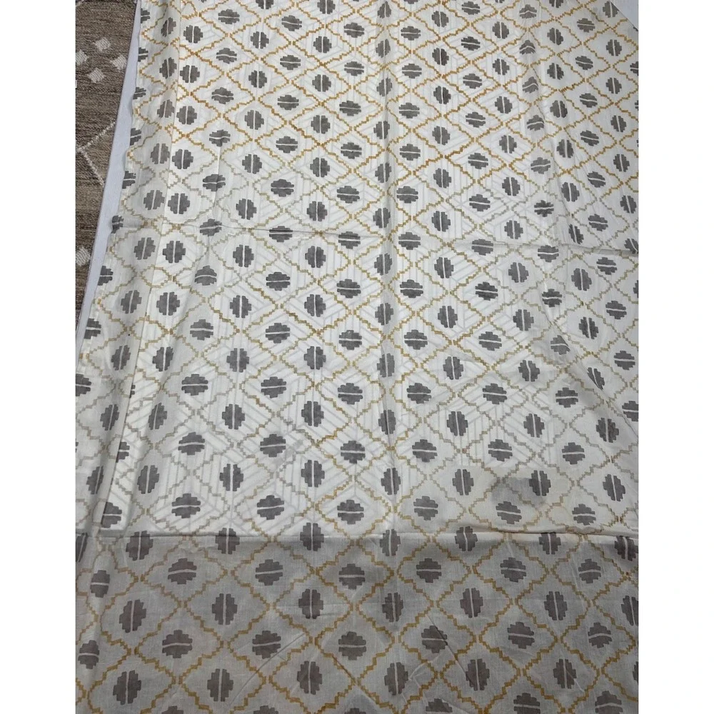 Crate & Barrel Anju Curtain 3 Panels 84x48 Mid Century Yellow Wheat Ikat Sheer